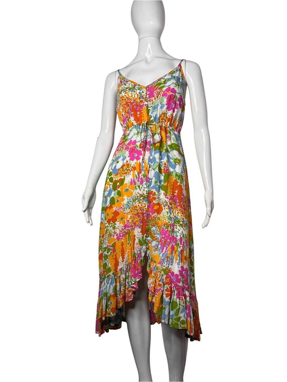 Rails Frida Day Garden Floral  Hi-Low Ruffled Spagetti Strap Midi Dress Size S